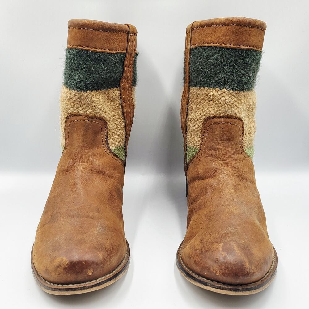 Seychelles "Give Your Heart Away" Brown Leather Neutral Tapestry Moto Boots Sz 8 - Picture 6 of 11